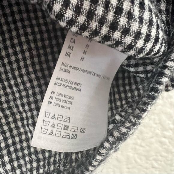 American Eagle puff ruffle short sleeve blouse top black white check plaid - Picture 5 of 5